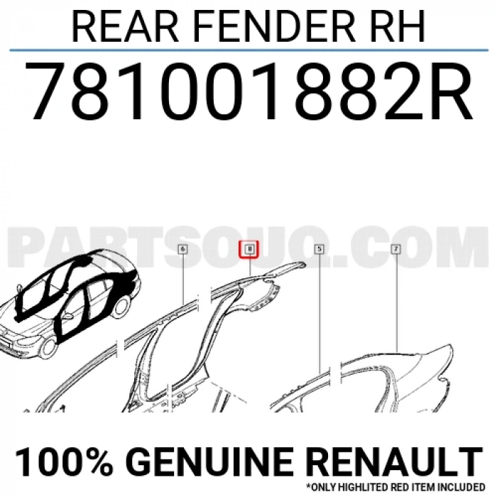 Renault Fluence Arka Çamurluk  Sağ 2009- 2016- (Oem No:  781001882R)