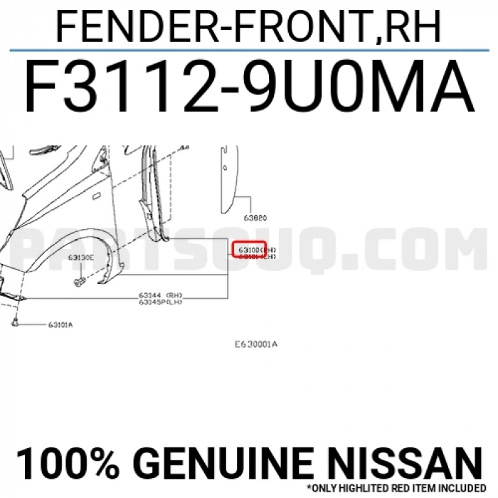 Nissan Note Ön Çamurluk Sağ 2006 (Oem No:  F31009U0M0)