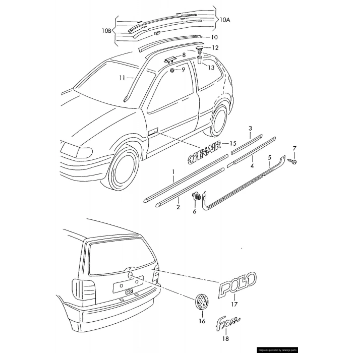 Volkswagen Polo Ön Kapı Bandı Hatchback  Sağ 1998-2002 (Oem No:  6N4853516Ab41)