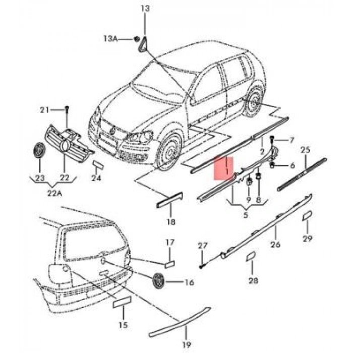 Volkswagen Polo Ön Kapı Bandı Sol 2002-2005 (Oem No:  6Q48535159B9)