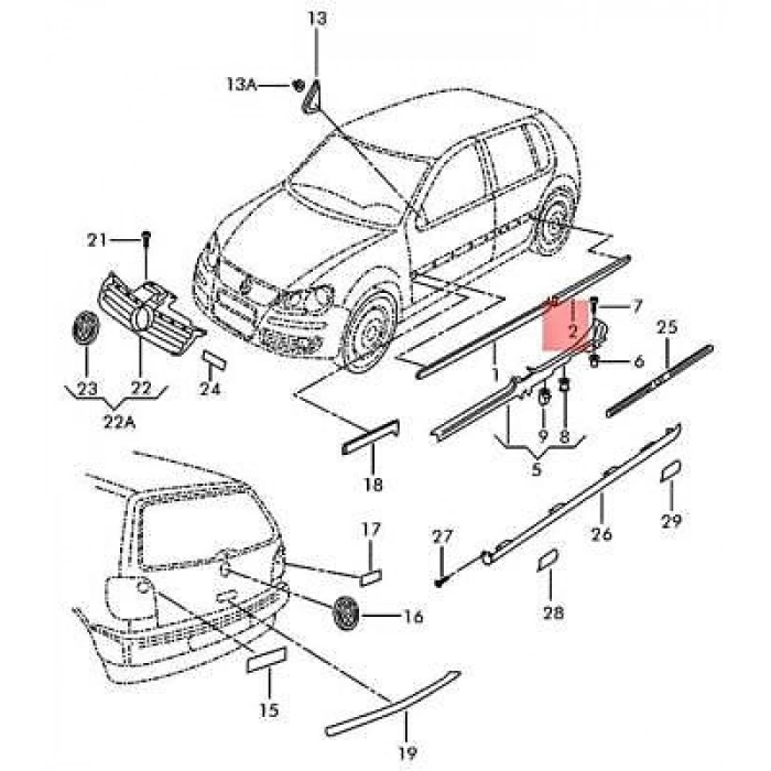 Volkswagen Polo Arka Kapı Bandı Sağ 2002-2005 (Oem No:  6Q48537549B9)
