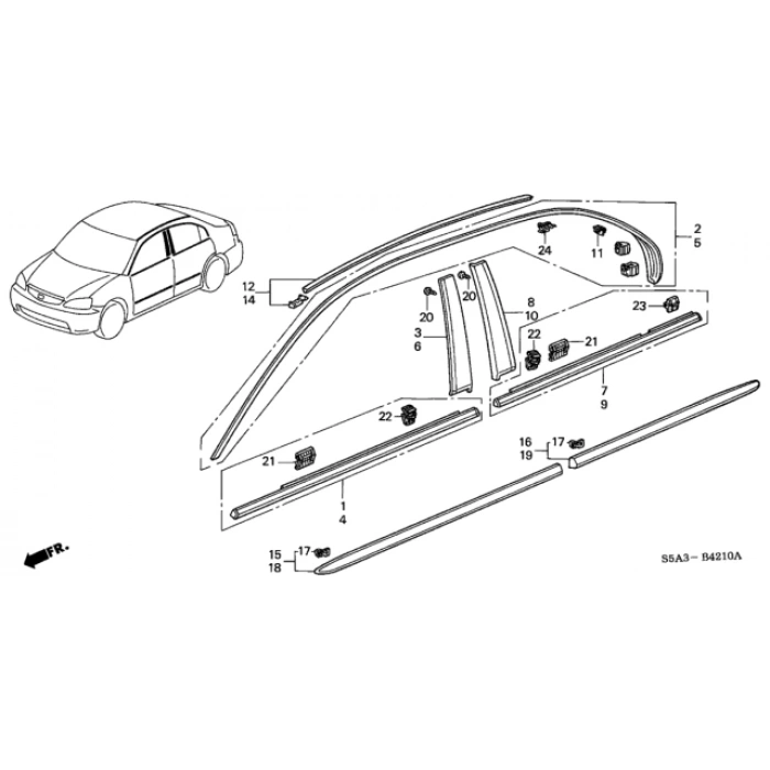 Honda Civic Arka Kapı Bandı Sedan Sağ 2001-2003 (Oem No:  75303S5Aa01)