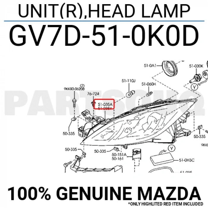 Mazda 6 Ön Far Elektrikli Sağ 2009-  (Oem No:  Gv7D-51-0K0D)