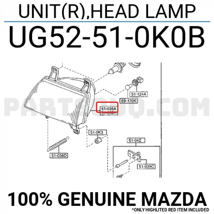 Mazda B2500 Pıckup Ön Far Sağ 1998-2001 (Oem No:  Ug52-51-0K0B)