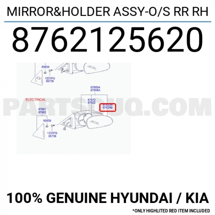 Hyundai Accent Dış Ayna Camı Isıtmalı Sağ 2003-2006  (Oem No:  8762125620)