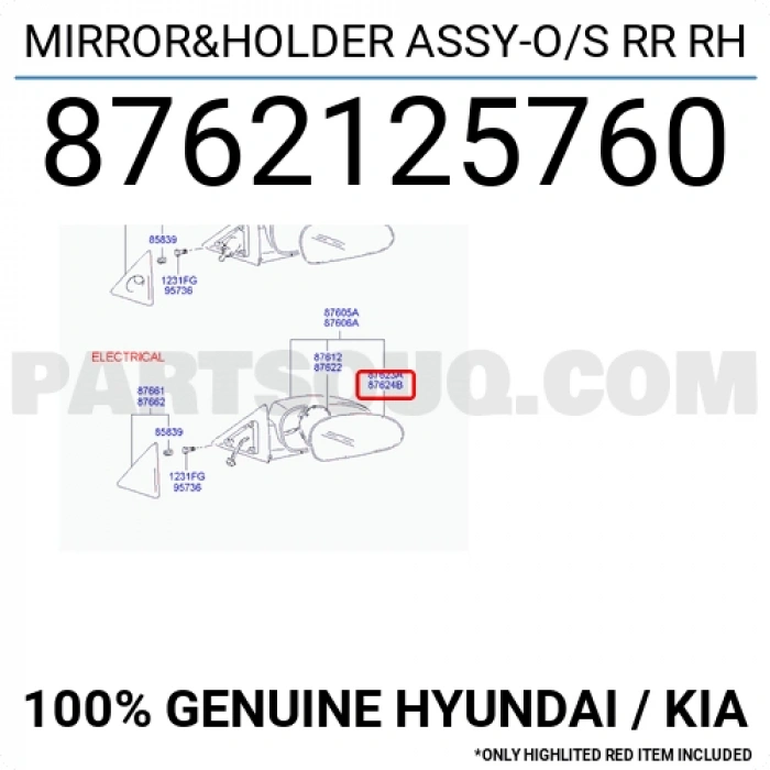 Hyundai Accent Dış Ayna Camı Isıtmalı Düz Sol 2003-2006  (Oem No:  8762125760)