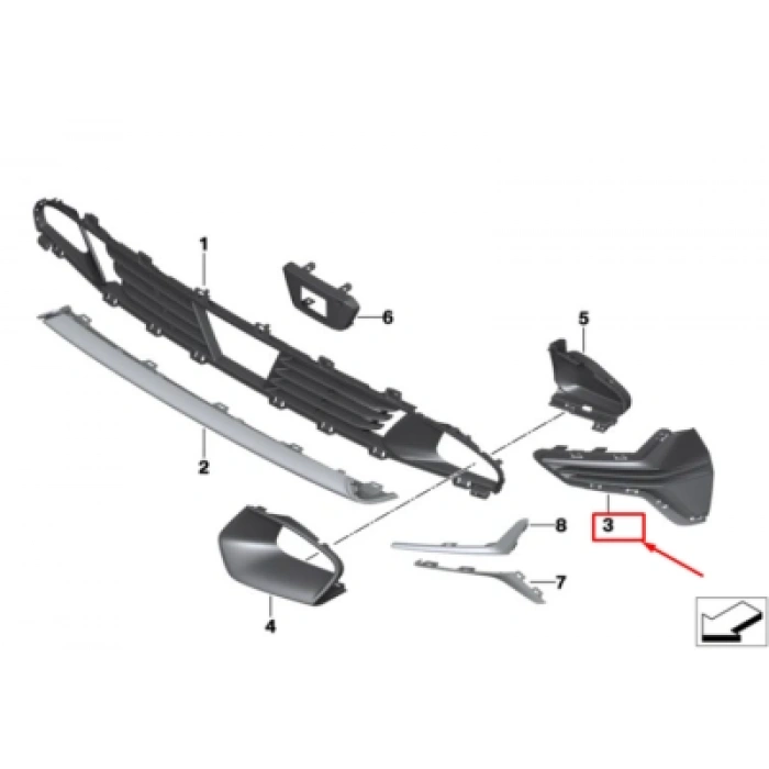 Bmw 3 Serisi Ön Sis Lamba Kapağı Delikli Luxury Sağ 2018- (Oem No:  51117464204)