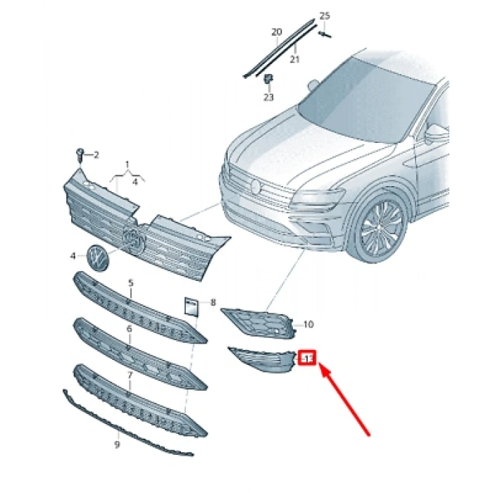 Volkswagen Tiguan Ön Sis Lamba Kapağı Delikli Sağ 2015- (Oem No:  5Na853212B9B9)