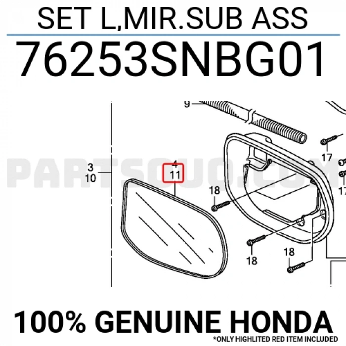 Honda Civic Dış Ayna Camı Isıtmalı Sağ 2006- (Oem No:  76253Snbg01)