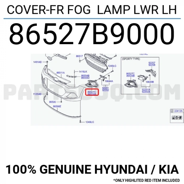Hyundai İ10 Ön Sis Lamba Kapağı Delikli Sol 2013-2016  (Oem No:  86527B9000)