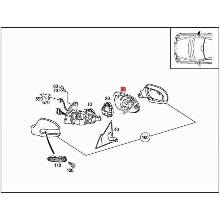 Mercedes W2 2009 Dış Ayna Camı Isıtmalı Sağ 2003-2006  (Oem No:  A2308101021)