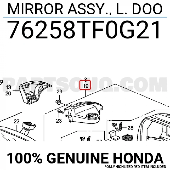 Honda Jazz Dış Ayna Elektrikli Sinyalli Astarlı Sol 2008- (Oem No:  76258Tf0G21)