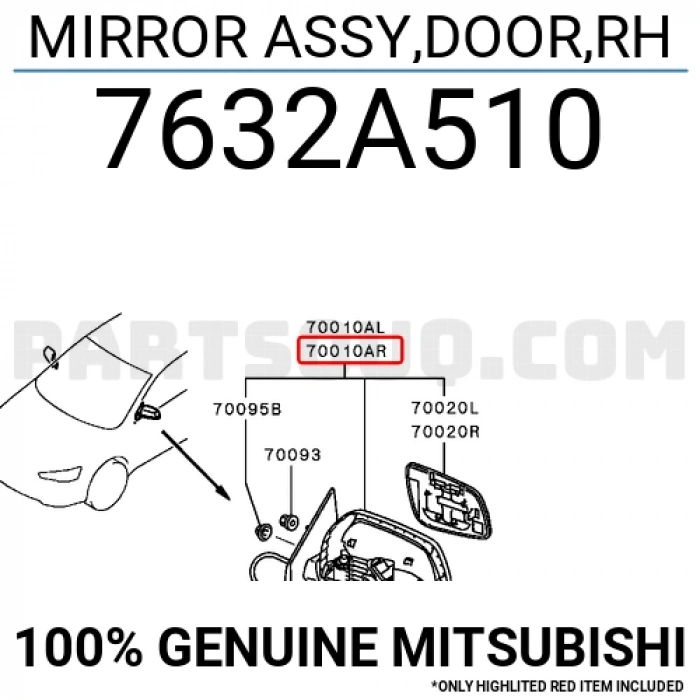 Mitsubishi Lancer Dış Ayna Elektrikli Isıtmalı Sedan Sağ 2008- (Oem No:  7632A510)