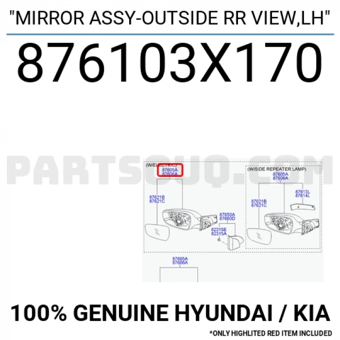 Hyundai Elantra Dış Ayna Elektrikli Isıtmalı Katlanır Sinyalli Astarlı Sol 2010- (Oem No:  876103X170)