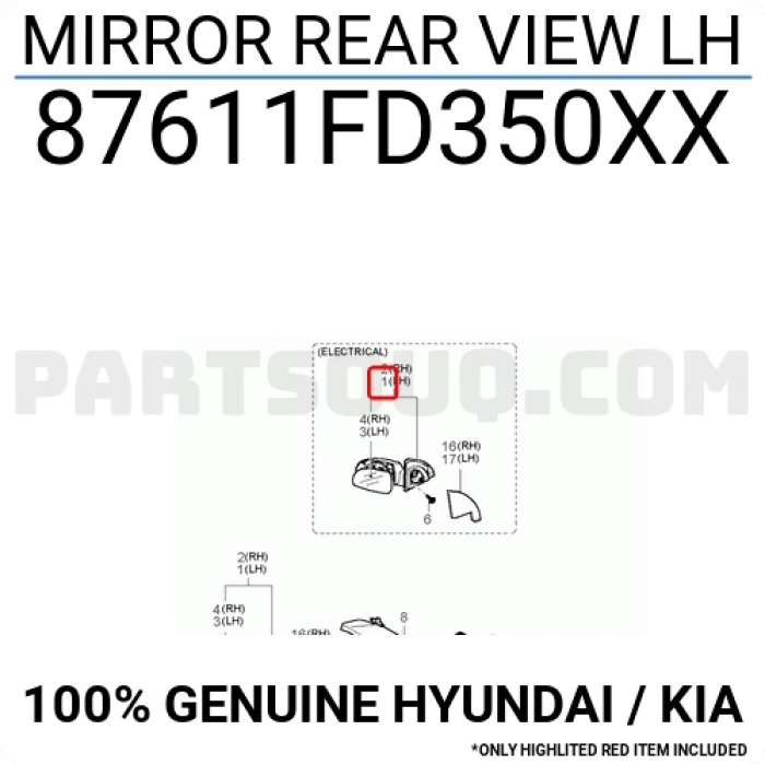 Kia Rio Dış Ayna Manuel Sol 2005  (Oem No:  87611Fd350Xx)