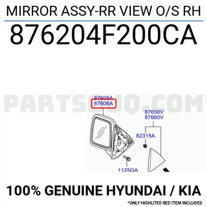 Hyundai  H1 00/Porter Dış Ayna Manuel Sağ 2004- (Oem No:  876204F200Ca)