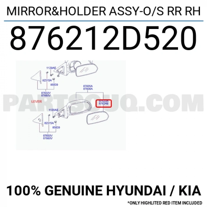 Hyundai Elantra Dış Ayna Manuel Sağ 2000-2003 (Oem No:  876212D520)