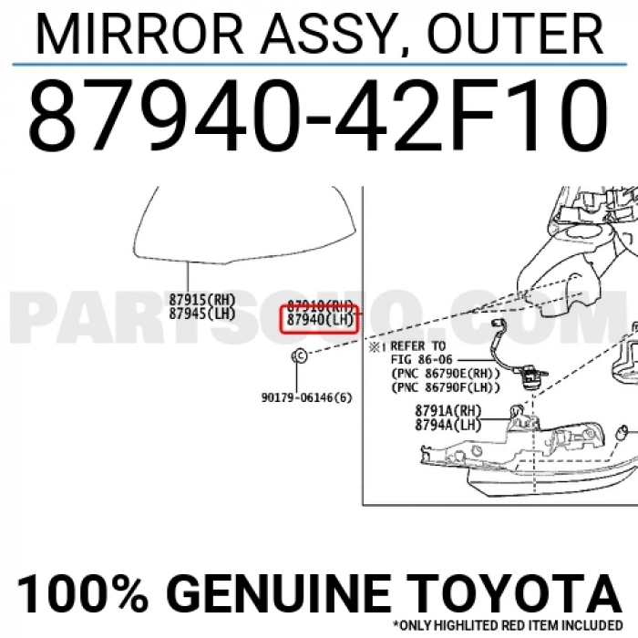 Toyota Rav 4 Ayna Elektrikli Isıtmalı Sinyalli Otom. Katlanı Kamera Çevre Ay.Kör Nokta Uyarı Sol 2019- (Oem No:  8794042F10)