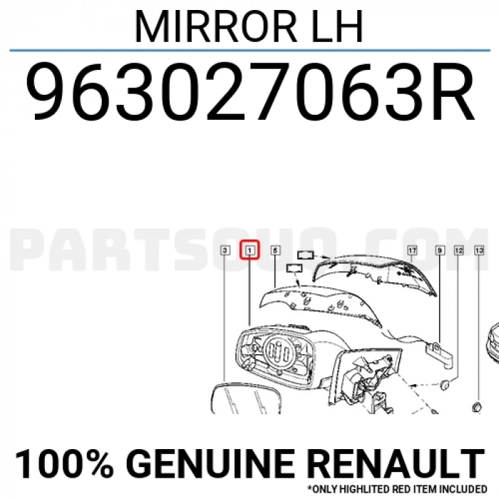 Renault Megane/Fluen Ayna Elektrikli Isıtmalı Sıinyalli Sensörlü 9 Pin Sol 2009-  (Oem No:  963027063R)