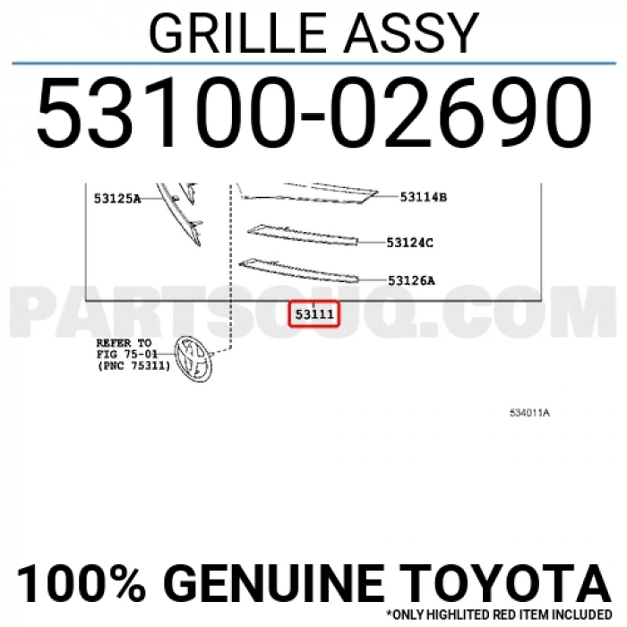 Toyota Corolla Ön Panjur Nikelaj Bandlı 2016- (Oem No:  5310002690)