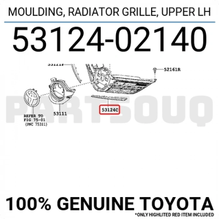 Toyota Auris Ön Panjur Bandı Nikelaj Sol 2013- (Oem No:  5312402140)