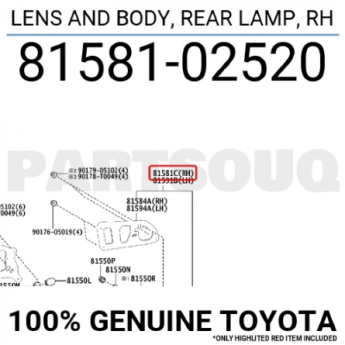 Toyota Corolla Arka Stop İç Halojen Soketli Sağ 2013-2015 (Oem No:  8158102520)