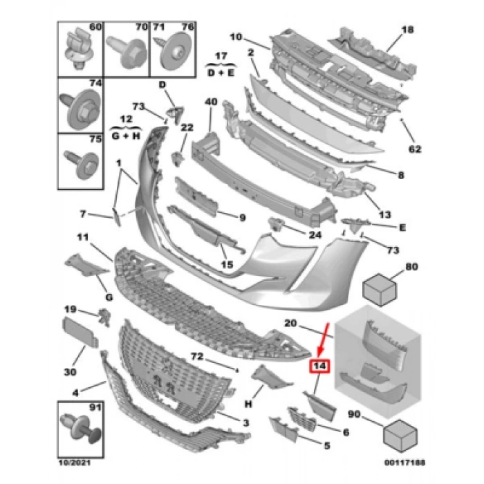 Peugeot 208 Gt Ön Panjur Orta İç 2020- (Oem No:  9829438380)