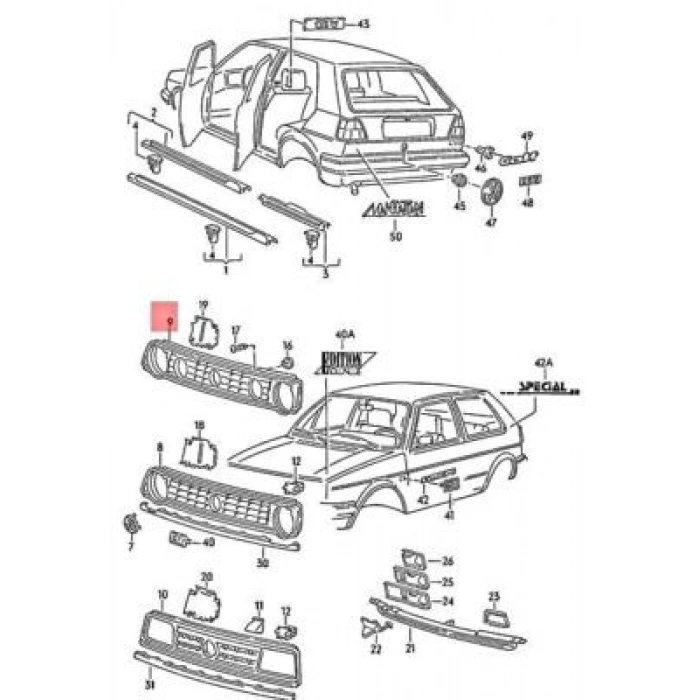 Volkswagen Golf Ön Panjur 4 Delikli 1987-1991 (Oem No:  191853653F01C)