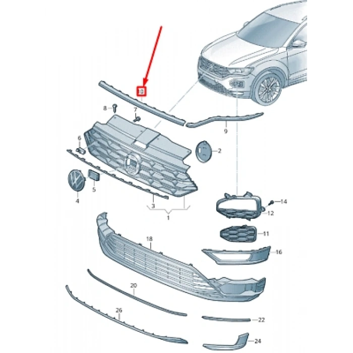 Volkswagen T-Roc Ön Panjur Bandı Nikelaj Üst 2019- (Oem No:  2Ga8531012Zz)