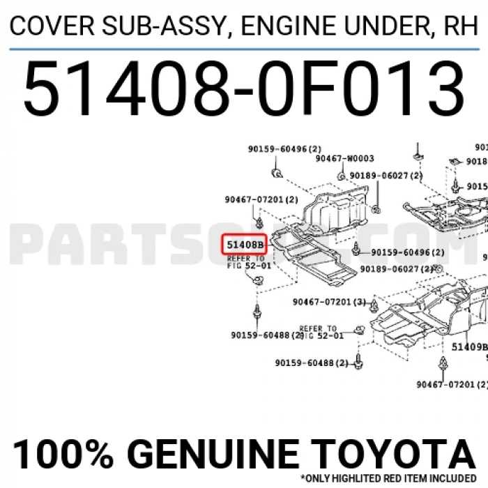 Toyota Corolla Verso Karter Muhafaza Plastiği . Sağ 2004- (Oem No:  514080F013)