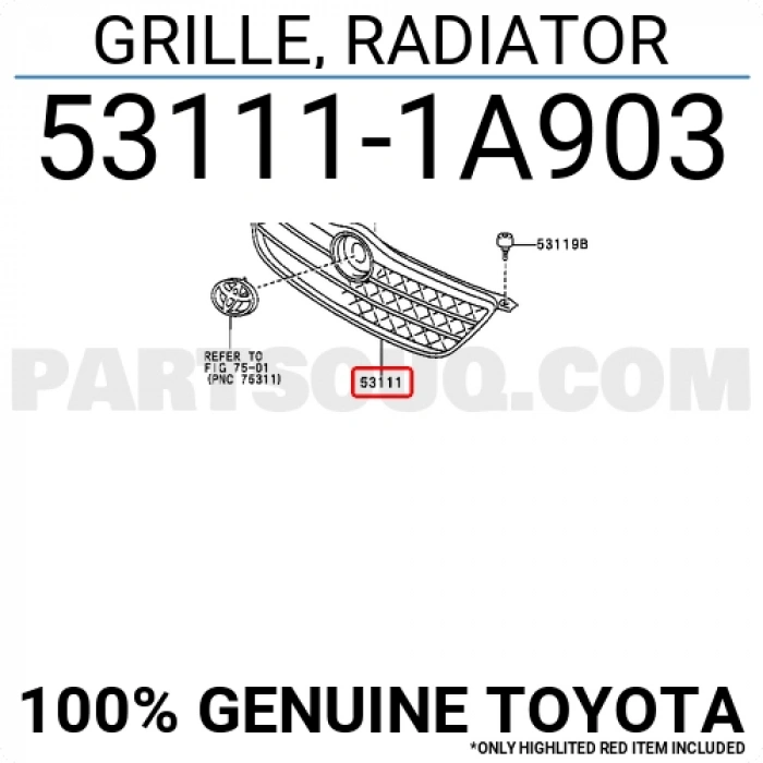 Toyota Corolla Ön Panjur Nikelaj 2002- (Oem No:  531111A903)