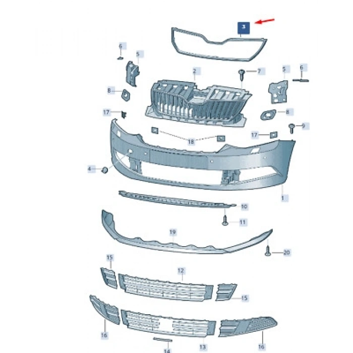 Skoda Fabia Ön Panjur Çerçevesi Siyah 2014- (Oem No:  6V0853761Af9R)