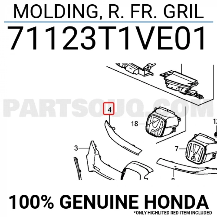 Honda Crv Ön Panjur Bandı Nikelaj Orta Sağ 2012- (Oem No:  71123T1Ve01)