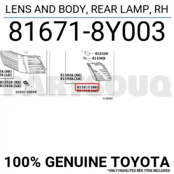Toyota Camry Arka Stop İç Sağ 2007  (Oem No:  816718Y003)