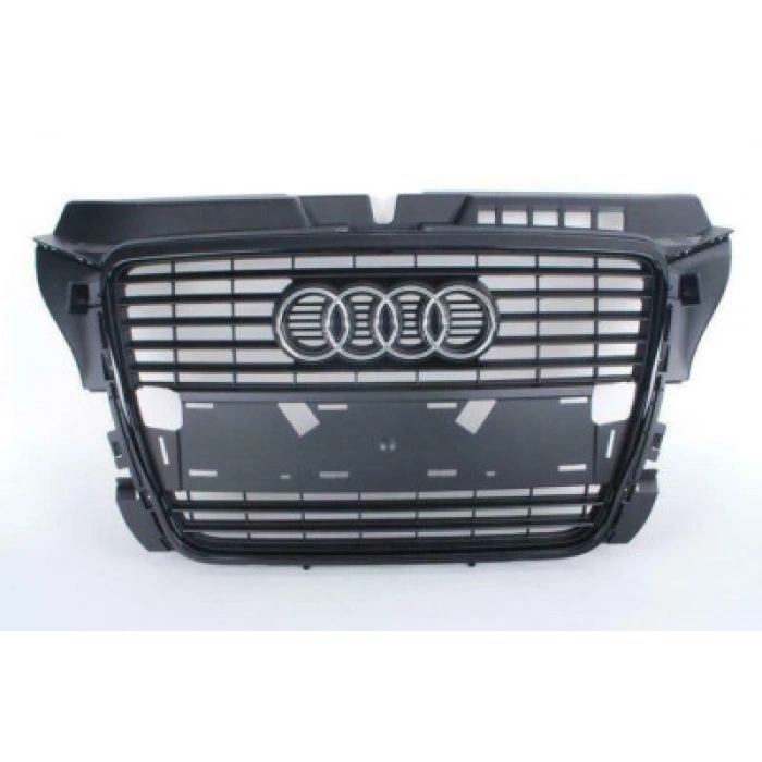 Audi A3 Ön Panjur Siyah Desensör Plaka Delikli 2009- (Oem No:  8P0853651Pvmz)