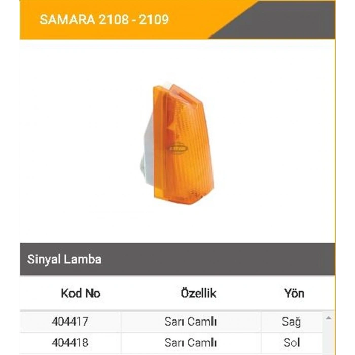 Lada Samara 1988- Sinyal Lambası Sol Sarı Oem No (404418)