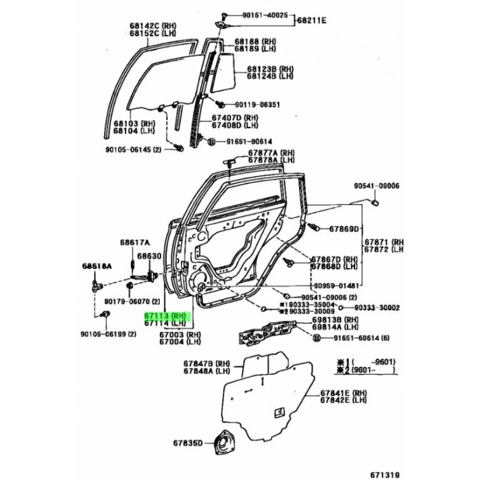 Toyota Carına- 1997--1998 Arka Kapı Sacı Sağ Oem No: (67113-20210)