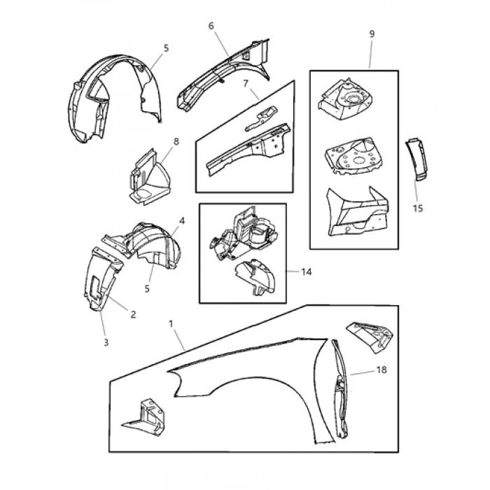 Chrysler Stratus- 2001-2004; Ön Çamurluk Deliksiz Sol Sedan Oem No: (5018849Ab)
