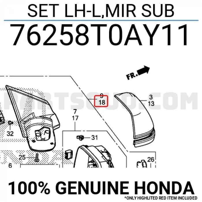 Honda Crv Elektrikli Katlanır Ayna 2013-2016 Astarlı Sinyalli Sol (Oem No:76258T0Ay11)