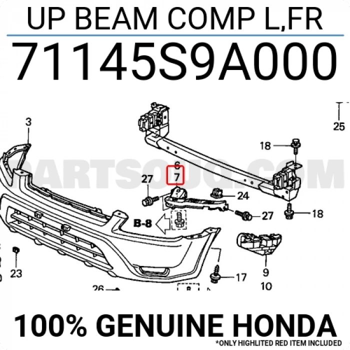 Honda Crv Ön Tampon Üst Demiri . Sol 2004-2006  (Oem No:  71145S9A000)
