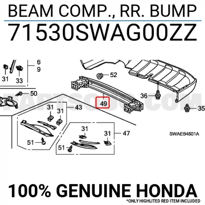 Honda Crv Arka Tampon Demiri 2007  (Oem No:  71530Swag00Zz)