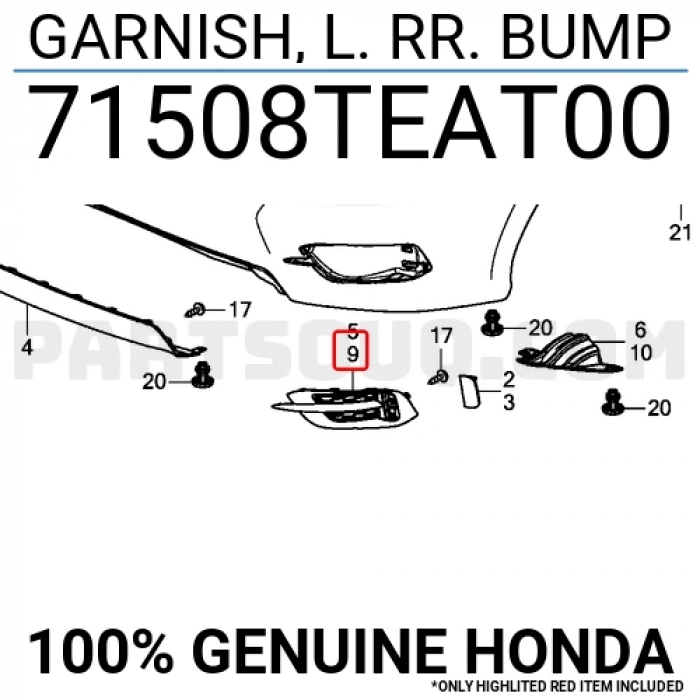 Kapak Sis Lambası Arka Civic 2016-2021 Fc5 Sol (Oem No:71508Teat00)