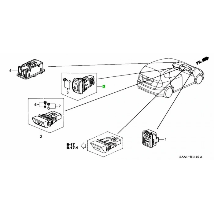 Dörtlü Flaşör Düğmesi Jazz / City 2002-08 (Oem No:35510Saa003)