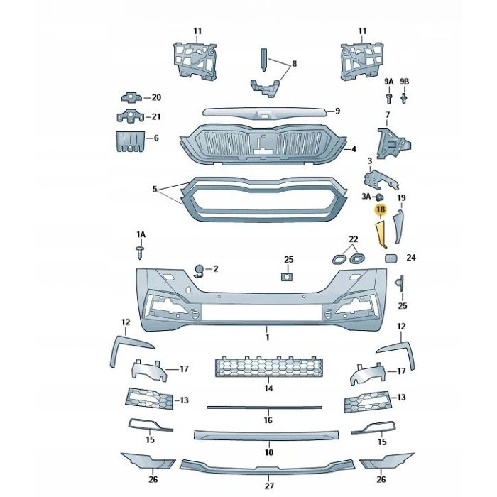Skoda Octavia Ön Tampon Braketi Alt Sağ 2020- (Oem No:  5E3121764)