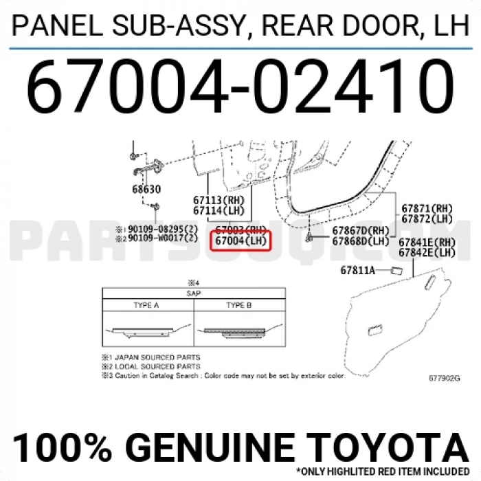 Toyota Corolla Arka Kapı Sol 2013- (Oem No:  6700402410)
