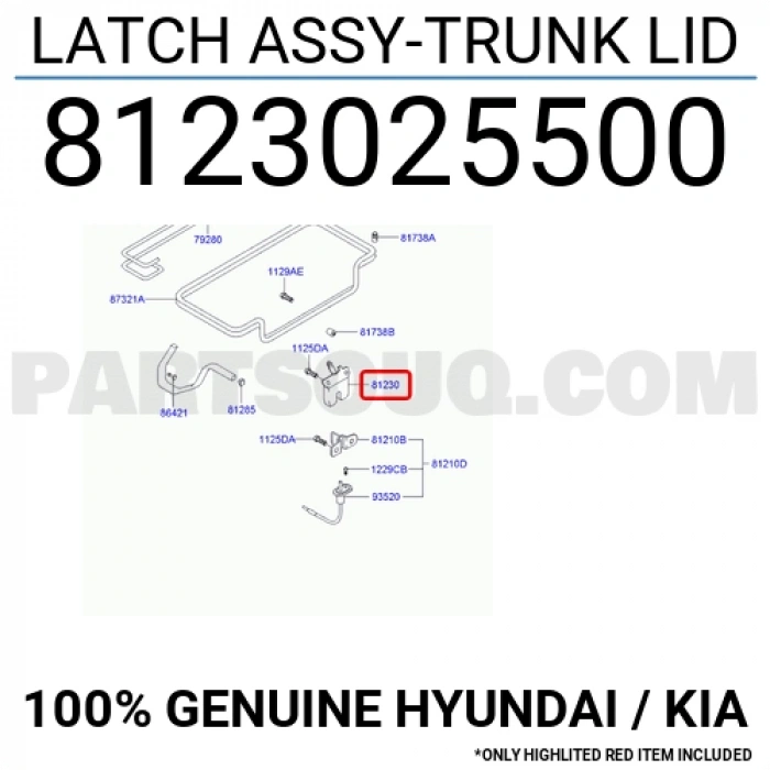 Accent Adm 2003 2005 Bagaj Kilidi Tek (Oem No:8123025500)