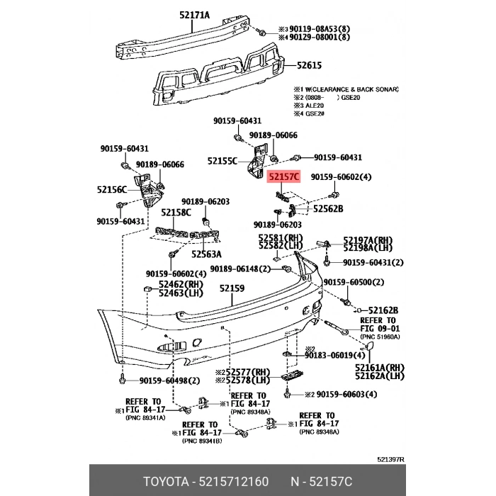 Toyota Corolla Arka Tampon Braketi Sağ 2008-2013 (Oem No:  52157-12160)