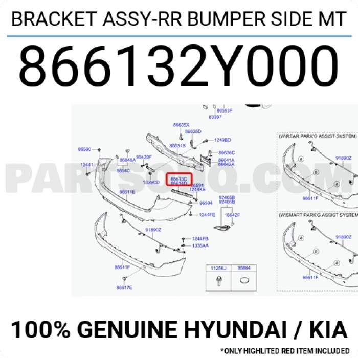 Hyundai İx35 Arka Tampon Braketi Plast Sağ 2009-  (Oem No:  866132Y000)