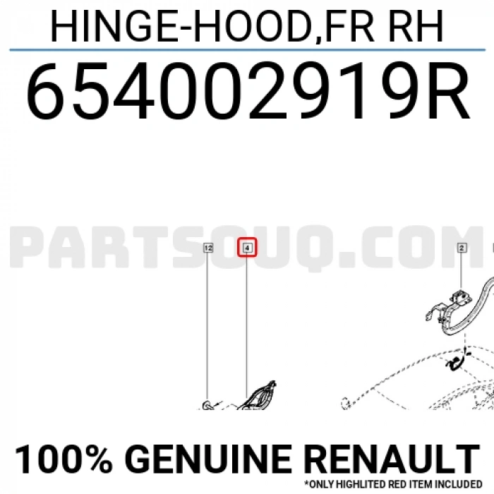 Renault Megane- 4- Sd- 2021-2024; Kaput Menteşesi Sol Oem No: (654002919R)