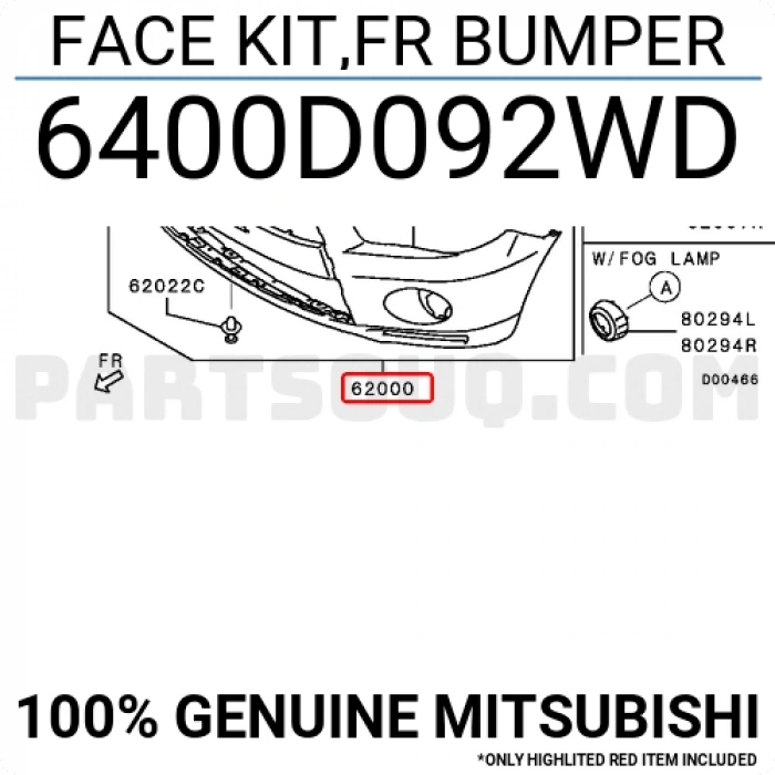 2010-2012 Mitsubishi Outlander Ön Tampon (Sis-Panjur Delikli Tyg) (Adet) (Oem No:6400D092Wd)